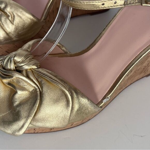 Kate Spade Janae Gold Bow Cork Wedge Sandal Size 10 - Picture 5 of 11
